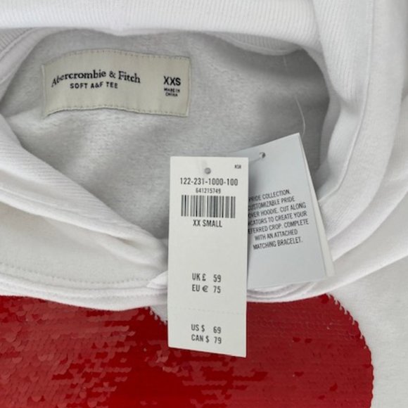 NWT A&F White Pride Flip Sequin Heart Hoodie Sweatshirt, XXS - Picture 3 of 7